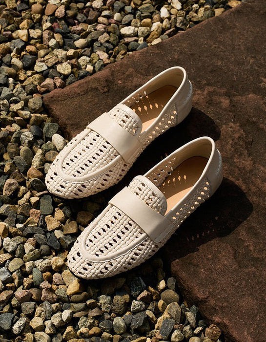 Summer Breathable Leather Woven Loafers