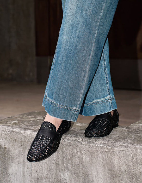 Summer Breathable Leather Woven Loafers