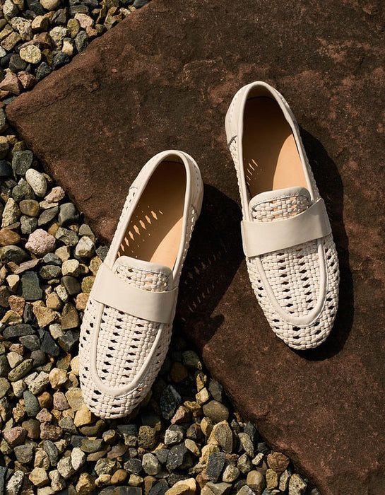 Summer Breathable Leather Woven Loafers