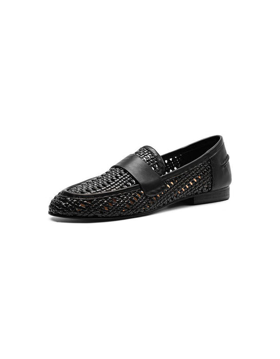 Summer Breathable Leather Woven Loafers