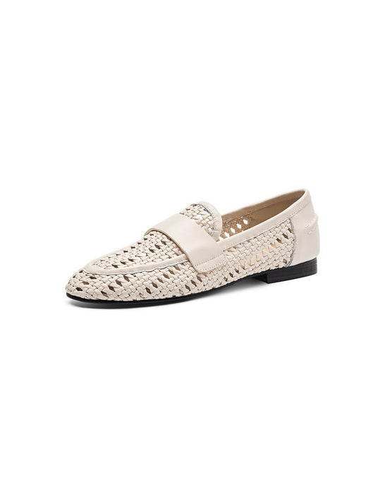 Summer Breathable Leather Woven Loafers