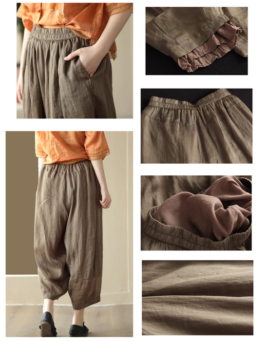Women's Summer Comfortable Cropped Ramie Harem Pants Buykud Aug New in 2026 45.00