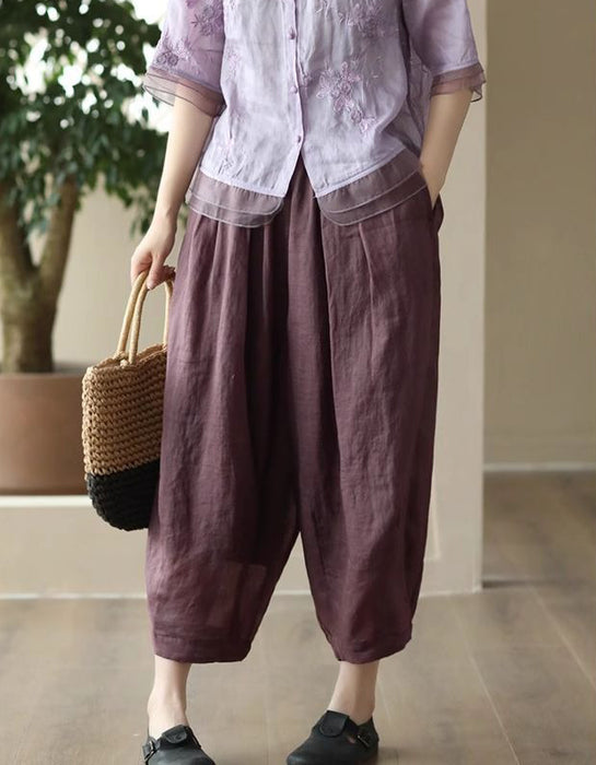 Women's Summer Comfortable Cropped Ramie Harem Pants Buykud Aug New in 2026 45.00