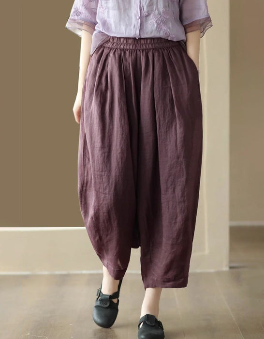 Women's Summer Comfortable Cropped Ramie Harem Pants Buykud Aug New in 2026 45.00