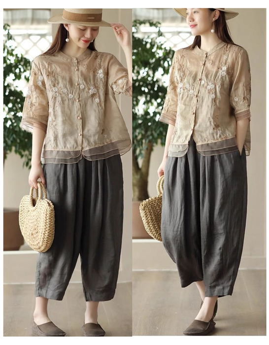 Women's Summer Comfortable Cropped Ramie Harem Pants Buykud Aug New in 2026 45.00
