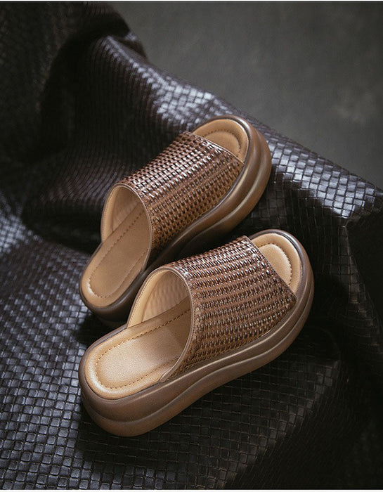 Summer Comfortable Leather Woven Open Toe Platform Slippers Obiono July Shoes Collection 89.00
