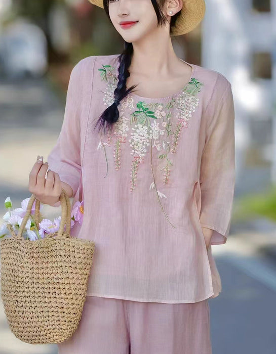 Summer Comfortable Round Neck Embroidery Shirts