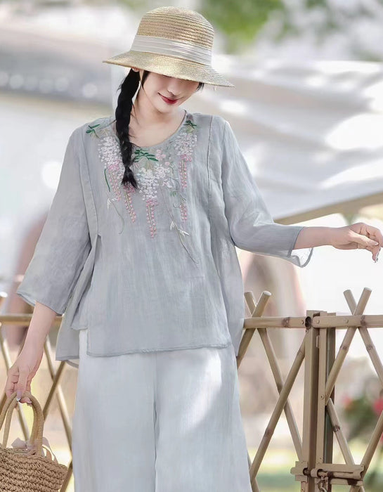 Summer Comfortable Round Neck Embroidery Shirts