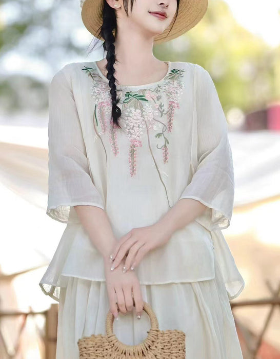 Summer Comfortable Round Neck Embroidery Shirts