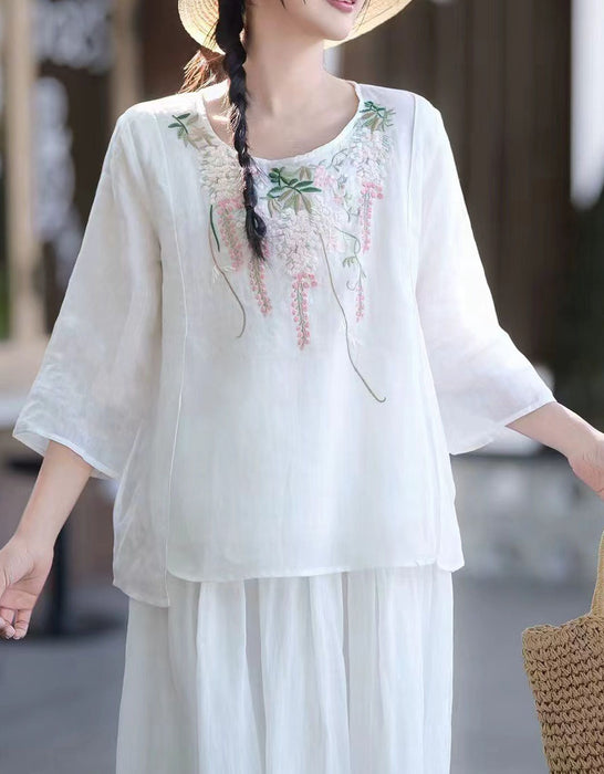 Summer Comfortable Round Neck Embroidery Shirts