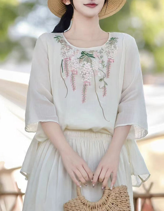 Summer Comfortable Round Neck Embroidery Shirts