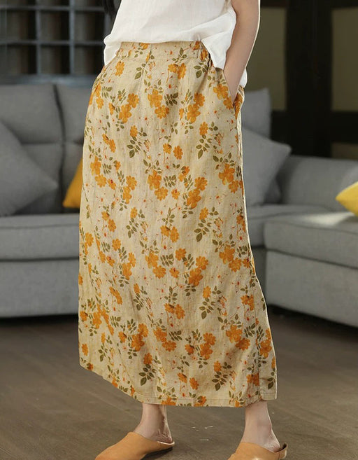 Summer Comfortable Vintage Linen Floral Skirts Buykud skirts 48.00