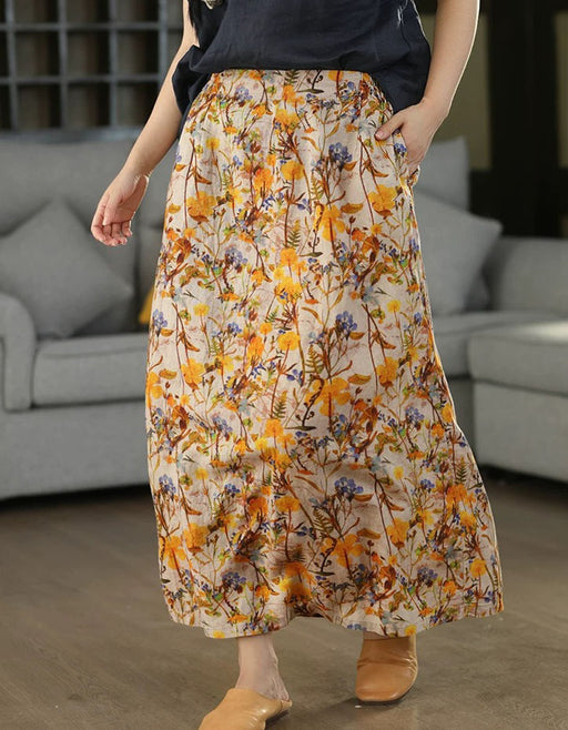 Summer Comfortable Vintage Linen Floral Skirts Buykud skirts 48.00