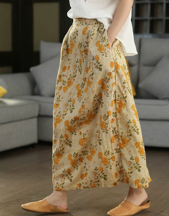 Summer Comfortable Vintage Linen Floral Skirts Buykud skirts 48.00