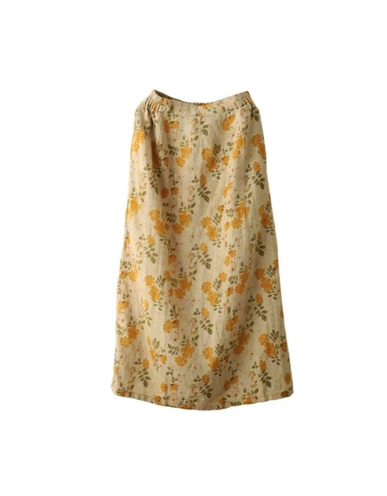 Summer Comfortable Vintage Linen Floral Skirts Buykud skirts 48.00