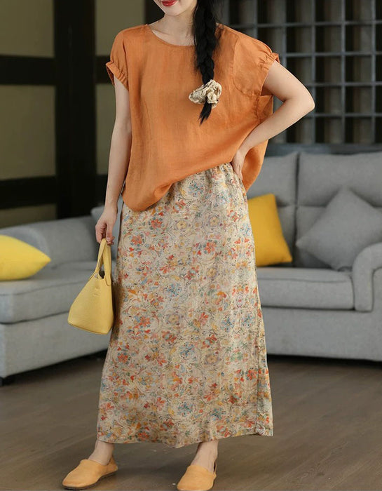 Summer Comfortable Vintage Linen Floral Skirts Buykud skirts 48.00