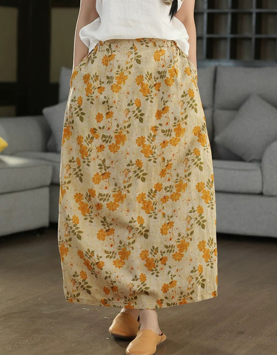 Summer Comfortable Vintage Linen Floral Skirts Buykud skirts 48.00