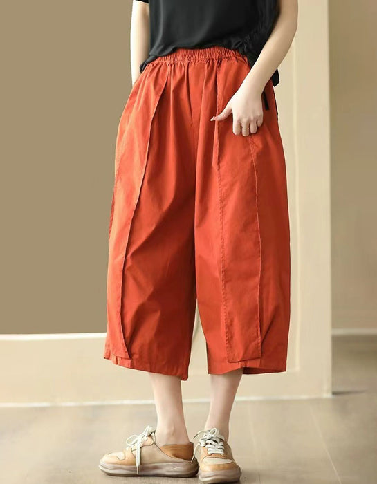 Summer Cotton Patchwork Casual Loose Capri Pants