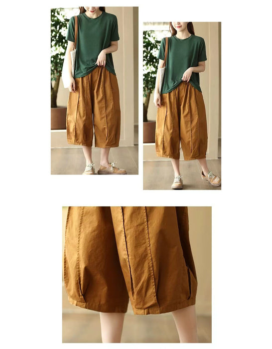 Summer Cotton Patchwork Casual Loose Capri Pants