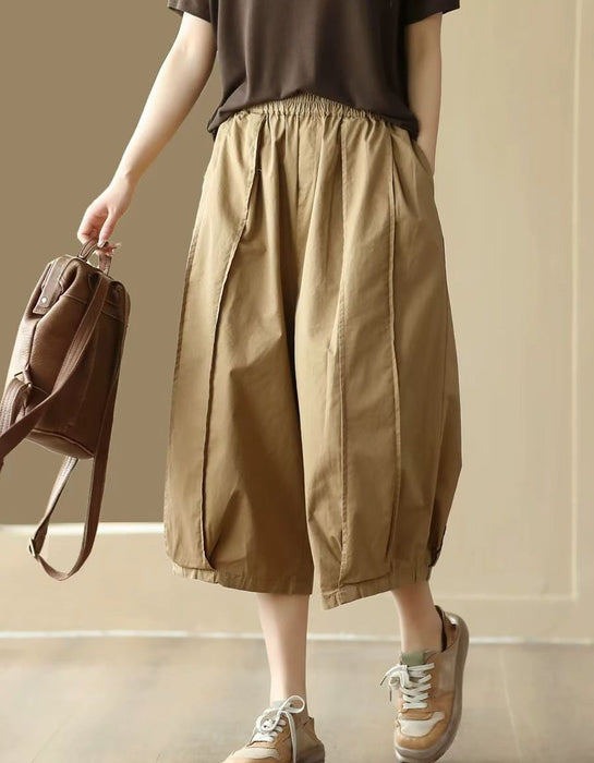 Summer Cotton Patchwork Casual Loose Capri Pants