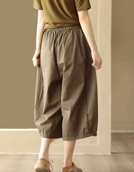 Summer Cotton Patchwork Casual Loose Capri Pants