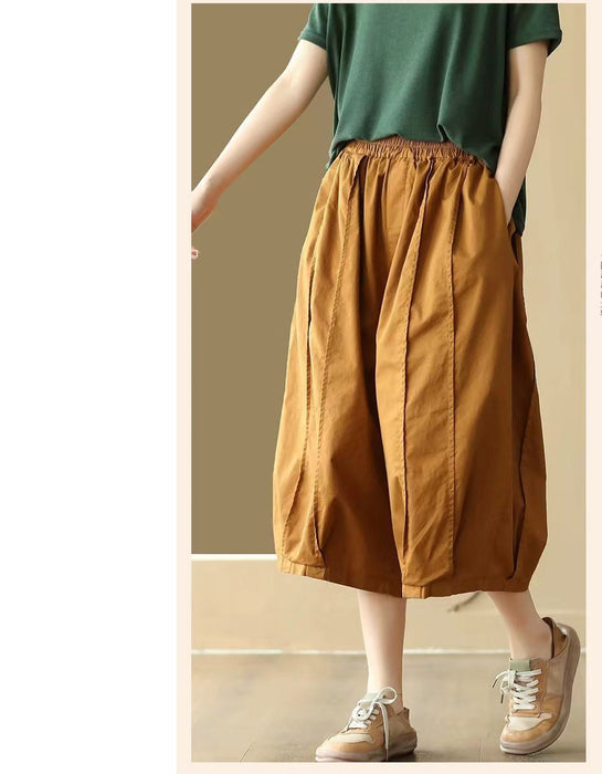 Summer Cotton Patchwork Casual Loose Capri Pants