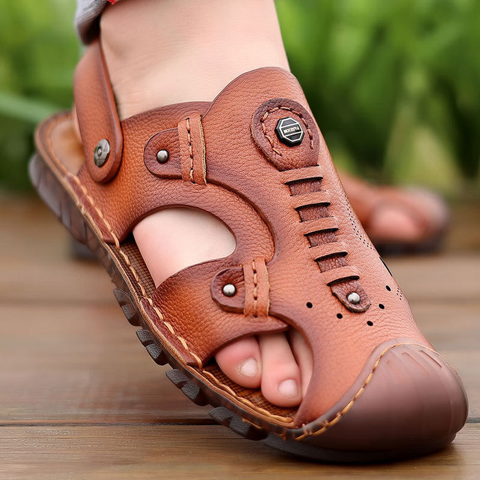 Summer Cut-out Leather Sandals Slingback for Men 38-44