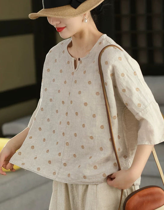 Summer Embroidered Round Neck Linen Shirt for Women May New In 2026 54.00