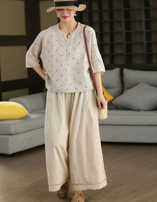 Summer Embroidered Round Neck Linen Shirt for Women May New In 2026 54.00