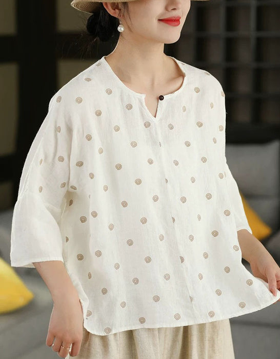 Summer Embroidered Round Neck Linen Shirt for Women May New In 2026 54.00