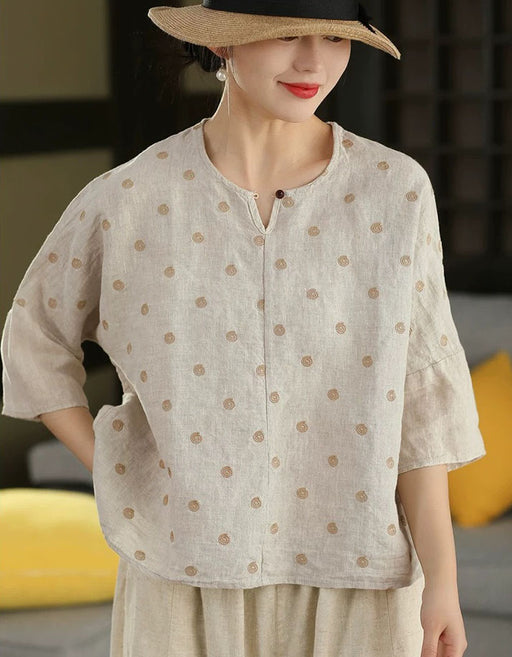 Summer Embroidered Round Neck Linen Shirt for Women May New In 2026 54.00