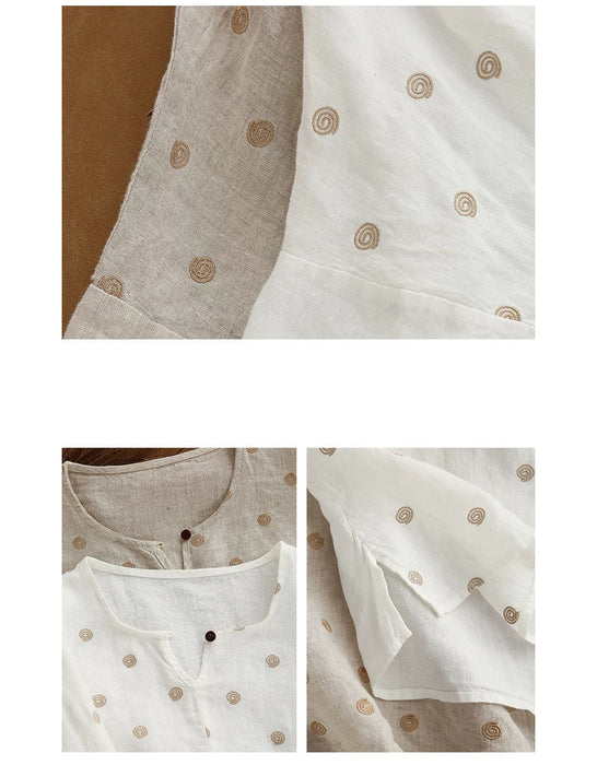 Summer Embroidered Round Neck Linen Shirt for Women May New In 2026 54.00