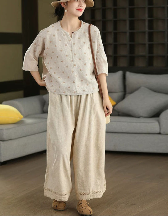 Summer Embroidered Round Neck Linen Shirt for Women May New In 2026 54.00