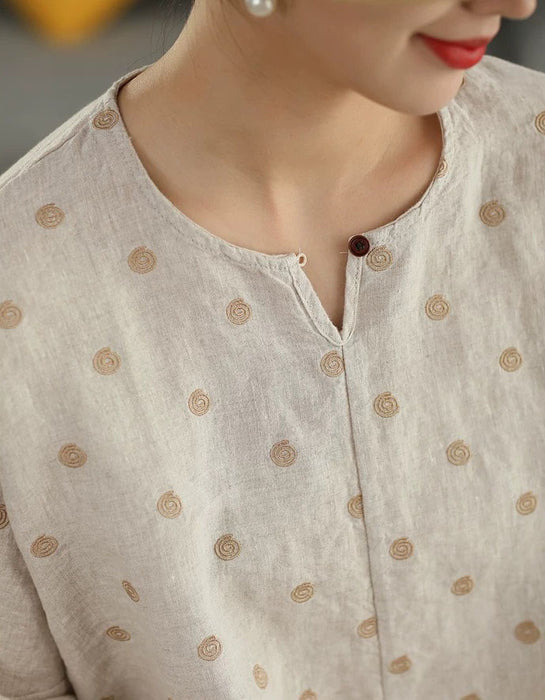 Summer Embroidered Round Neck Linen Shirt for Women May New In 2026 54.00