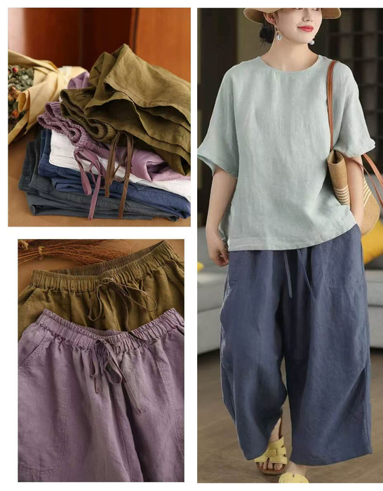 Women's Summer Hemp Loose Casual Cropped Wide-Leg Pants Buykud Aug New In 2026 69.00