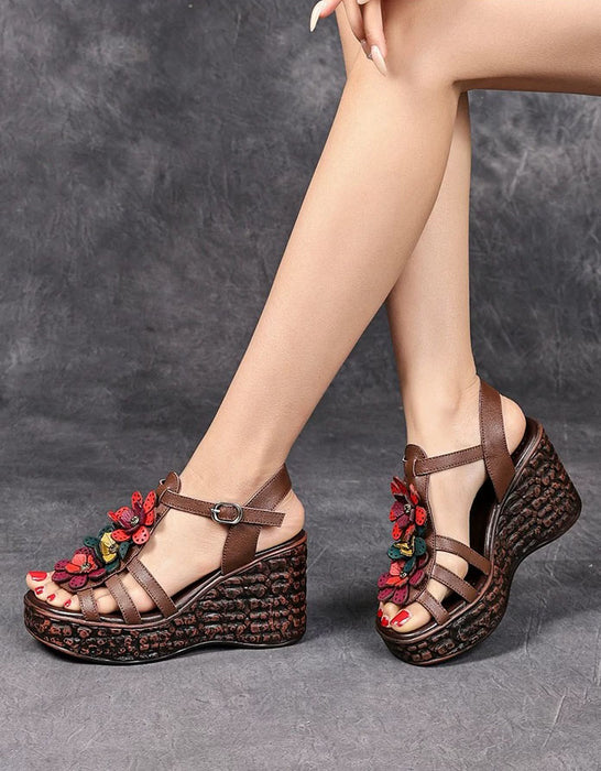 Summer Holiday Leather Flowers Wedge Sandals Slingback May Shoes Collection 2026 83.00