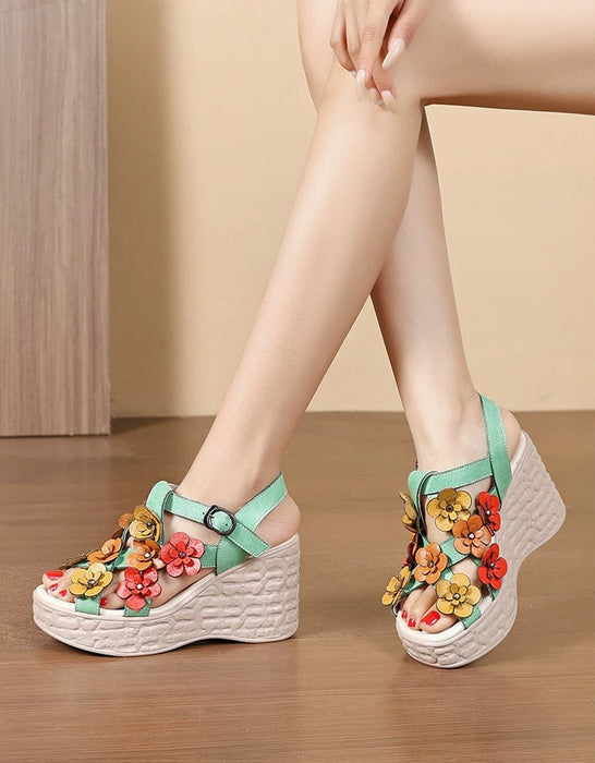 Summer Holiday Sandals Leather Flowers Wedge Sandals Slingback May Shoes Collection 2026 85.00
