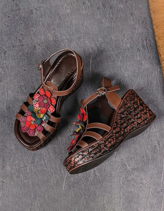 Summer Holiday Leather Flowers Wedge Sandals Slingback May Shoes Collection 2026 83.00