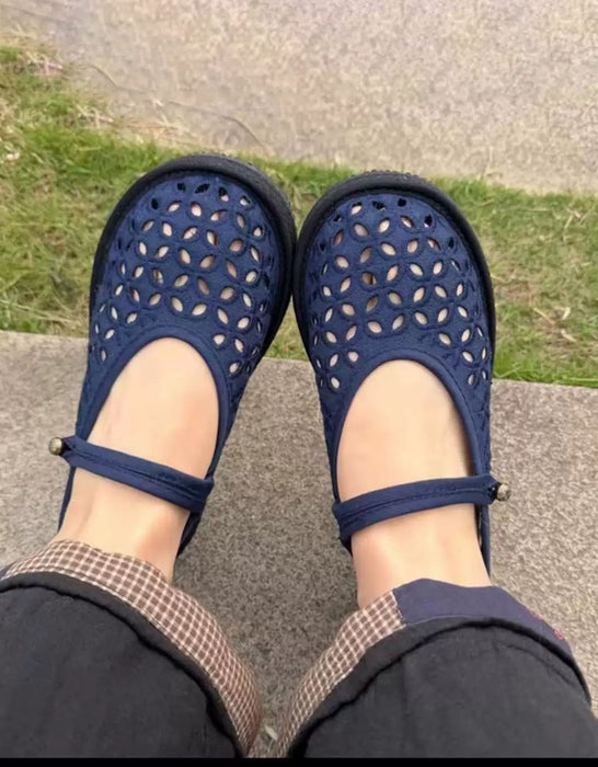 Summer Hollow Embroidery Comfort Wide Toe Box Flats