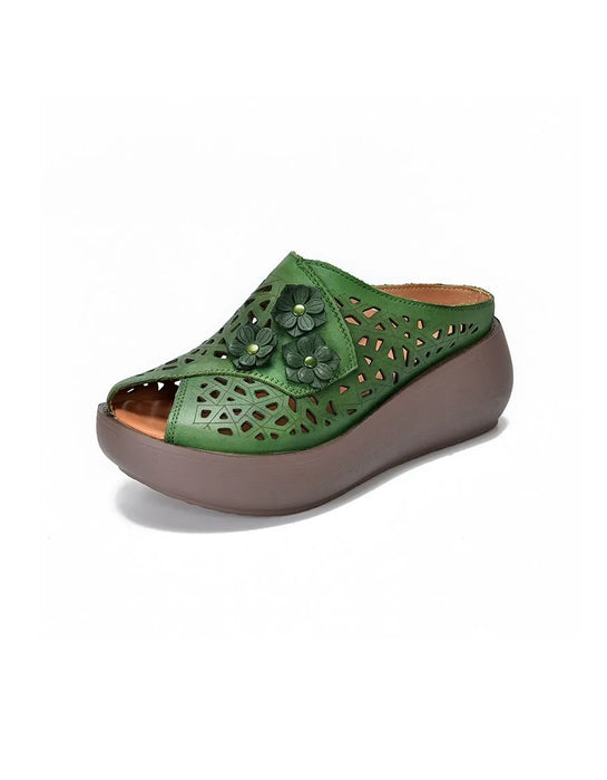 Summer Hollow Leather Wide Toe Box Wedge Slippers April Shoes Collection 2026 83.00