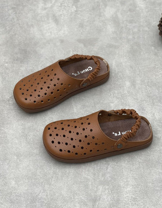 Summer Hollow Round Toe Flat Clogs Slippers Brown June Shoes Collection 2026 80.80