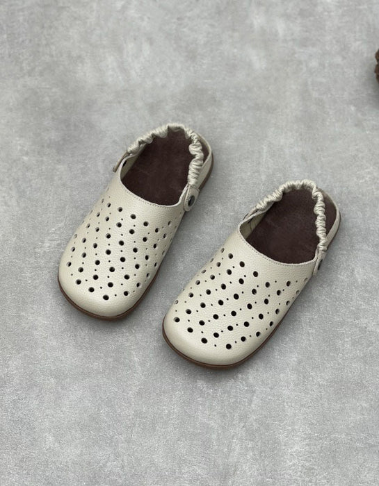 Summer Hollow Round Toe Flat Clogs Slippers Beige June Shoes Collection 2026 80.80