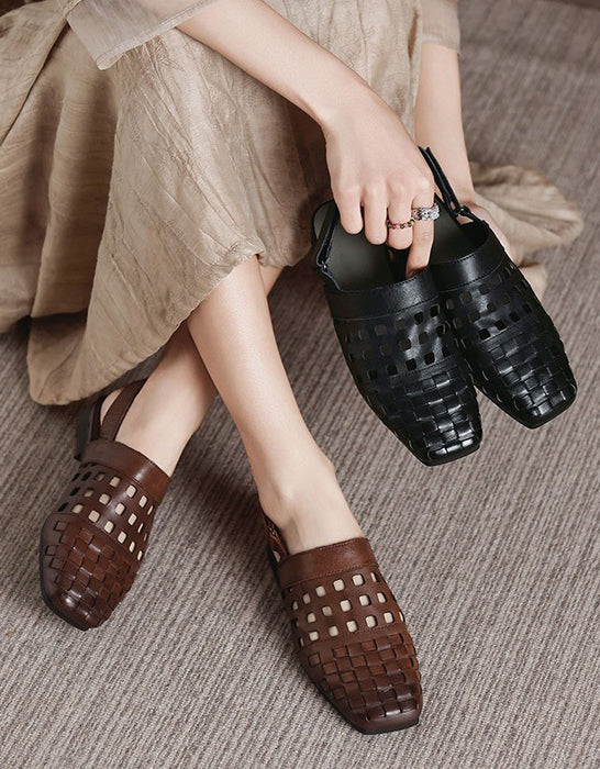 Summer Hollow Square Toe Leather Mules Slingback May Shoes Collection 2026 82.00