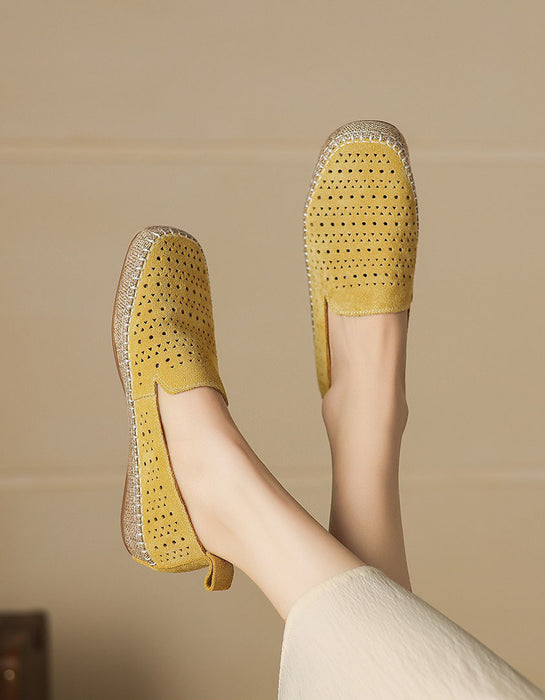 Summer Hollow Suede Linen Handmade Soft Sole Flat Shoes June Shoes Collection 2026 96.00