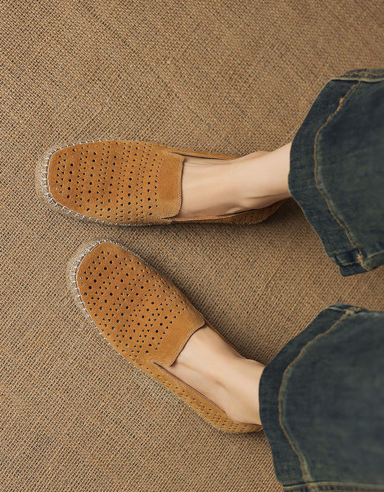 Summer Hollow Suede Linen Handmade Soft Sole Loafers June Shoes Collection 2026 96.00