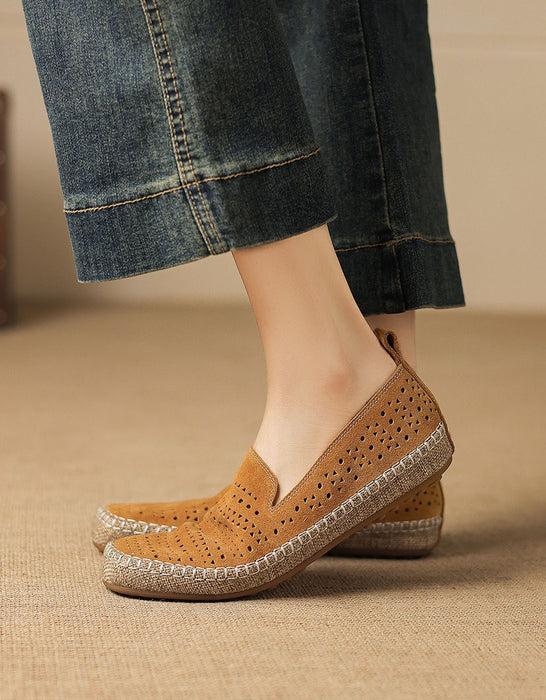 Summer Hollow Suede Linen Handmade Soft Sole Flat Shoes June Shoes Collection 2026 96.00