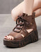 Summer Lace-up Cut-out Retro Platform Sandals Brown May Shoes Collection 2026 81.00
