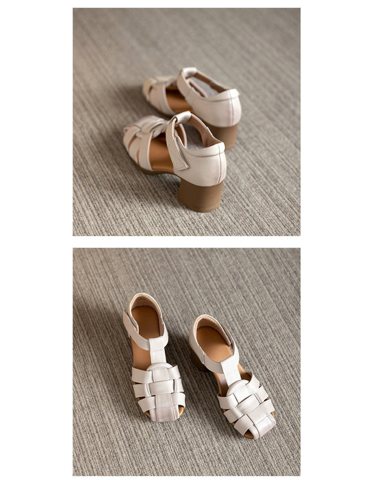 Summer Leather Woven  Close Toe Chunky Heels Sandals April Shoes Collection 2026 83.00