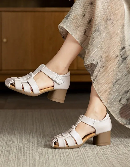 Summer Leather Woven  Close Toe Chunky Heels Sandals April Shoes Collection 2026 83.00