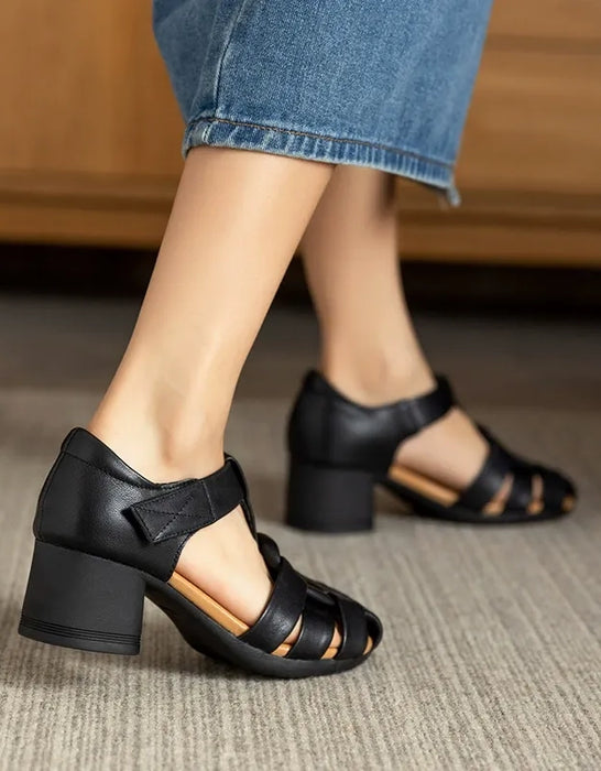 Summer Leather Woven  Close Toe Chunky Heels Sandals April Shoes Collection 2026 83.00